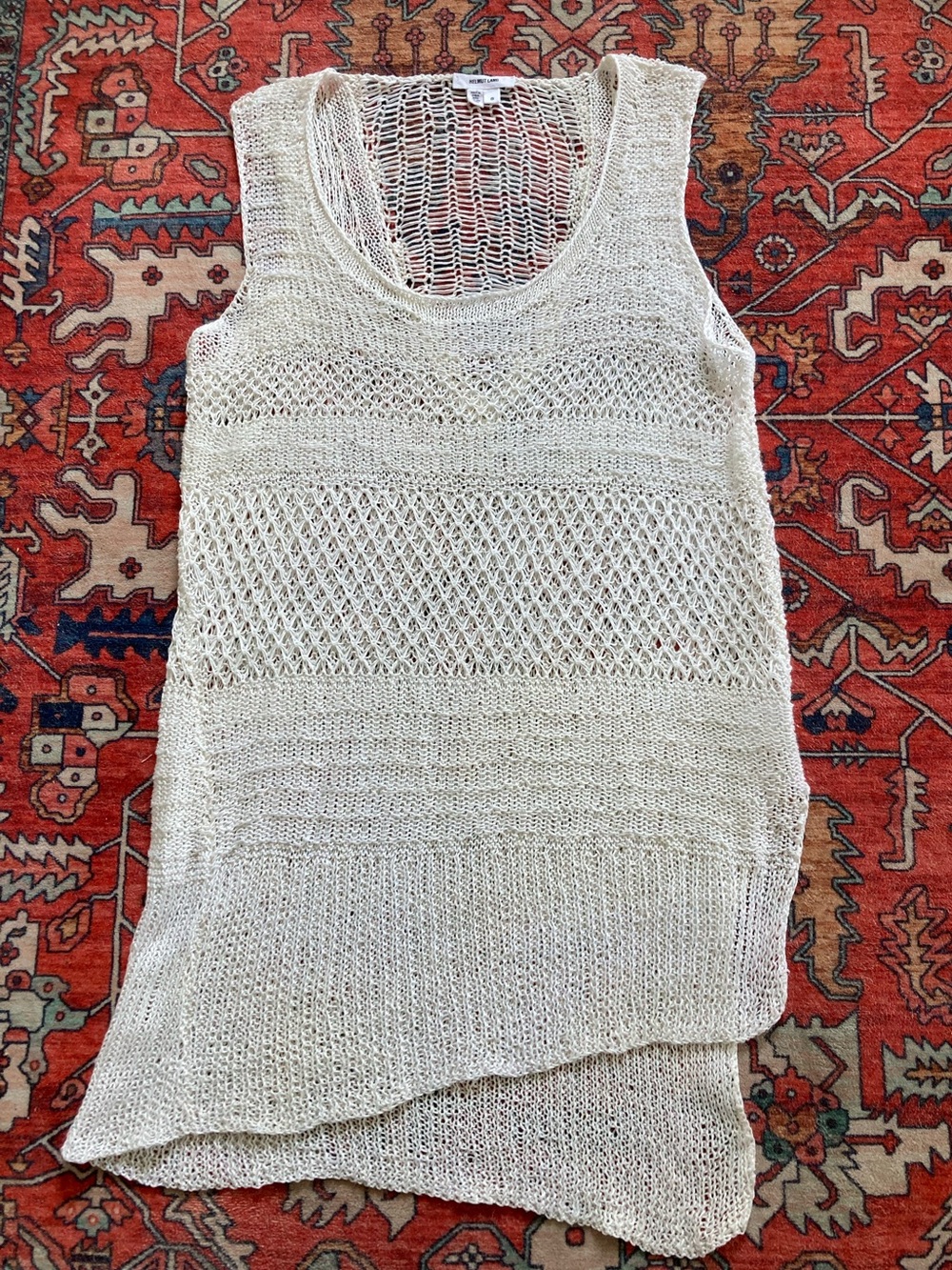 Helmut Lang Asymmetrical White Open-Knit Sleeveless Top